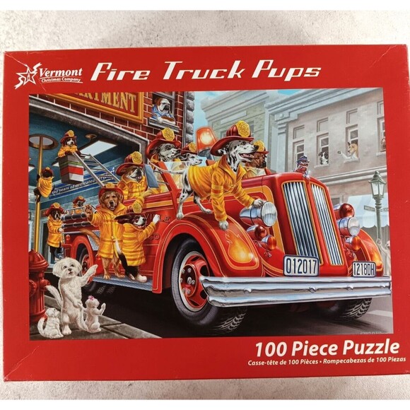 Fire Truck Pups 100 Piece Jigsaw Puzzle 19" x 13" Dalmatian Dogs by Vermont - Picture 1 of 3